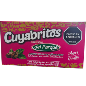 Cuyabritos de café con coco empaque cuadrado